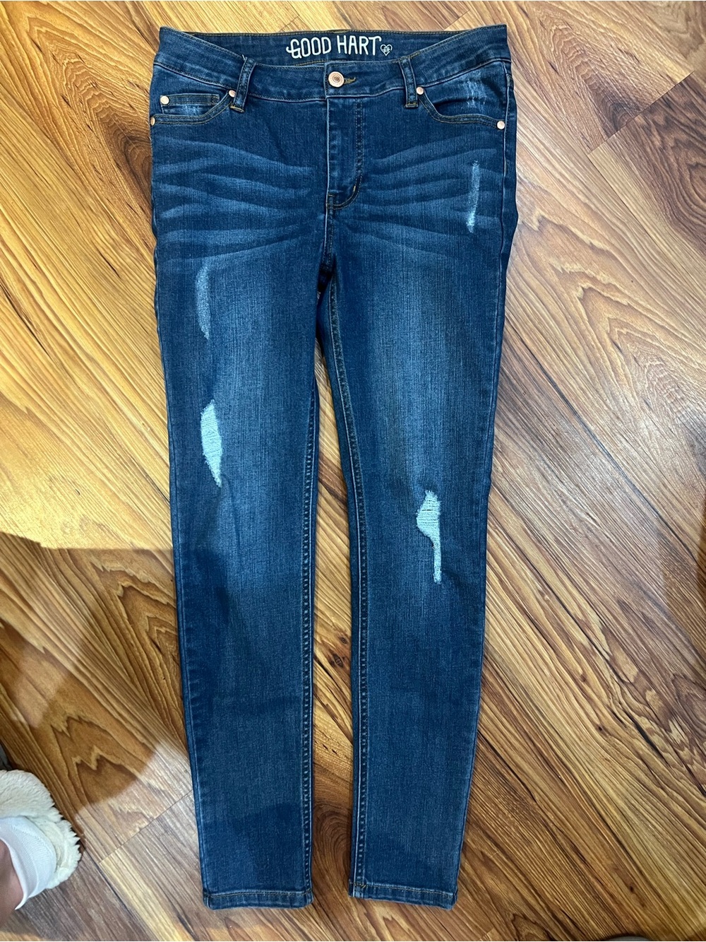 Good Hart Women's Mid-Rise Dark Blue Distressed Skinny Jeans